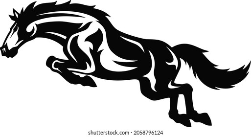 Silhouette of Jumping Horse with all Legs Tucked Up