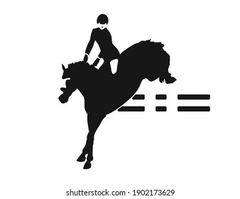 Silhouette of jumping horse with athlete. Design icons. Equestrian sport. Vector Illustration