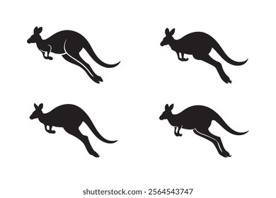 Silhouette of Jumping Kangaroo Wildlife Vector Illustration