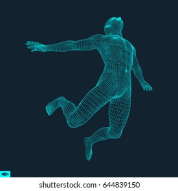 Silueta de un hombre saltando. Modelo 3D de hombre. Diseño Geométrico. Ilustración vectorial.  
