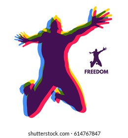 Silhouette of a jumping man. Freedom concept. Vector Illustration.