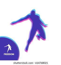 Silhouette of a jumping man. Freedom concept. Vector Illustration.