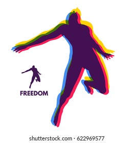 Silhouette of a jumping man. Freedom concept. Vector Illustration.