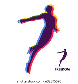 Silhouette Of A Jumping Man. Freedom Concept. Vector Illustration.