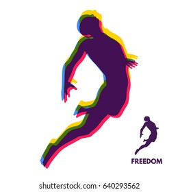 Silhouette of a jumping man. Freedom concept. Vector Illustration.