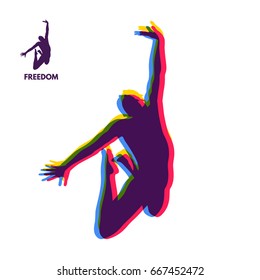 Silhouette of a jumping man. Freedom concept. Vector Illustration.