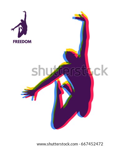 Silhouette of a jumping man. Freedom concept. Vector Illustration.