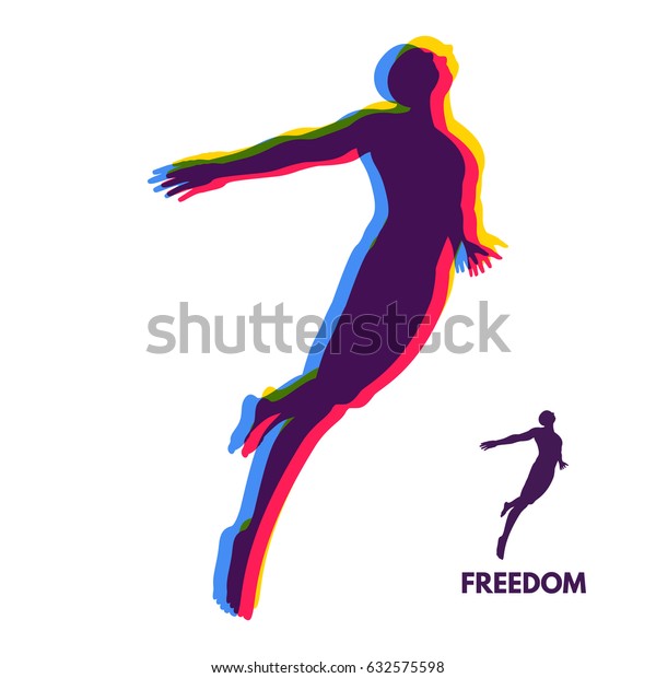 ジャンプする男のシルエット 自由のコンセプト ベクターイラスト のベクター画像素材 ロイヤリティフリー