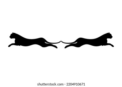 Silhouette of the Jumping Pair of the Wild Cat; Tiger, Leopard, Panther, Cheetah, Jaguar, Puma and Big Cat Family, for Logo, Pictogram, Website, or Graphic Design Element. Vector Illustration
