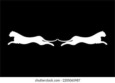 Silhouette of the Jumping Pair of the Wild Cat; Tiger, Leopard, Panther, Cheetah, Jaguar, Puma and Big Cat Family, for Logo, Pictogram, Website, or Graphic Design Element. Vector Illustration