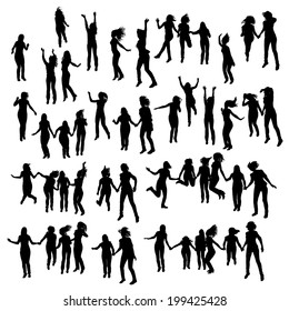 Silhouette Of Jumping People.