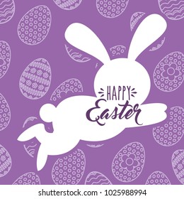 silhouette jumping rabbit happy easter egg background