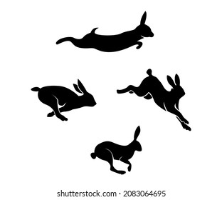 Silhouette Of A Jumping Rabbit, Silhouette Of Rabbit, Rabbit Illustration, Jump Animals