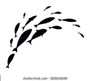 Silhouette of jumping school of fish. Logo template design. Vector illustration.