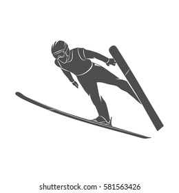 Silhouette Jumping Skier On White Background Stock Vector (Royalty Free ...