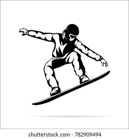silhouette of a jumping snowboarder