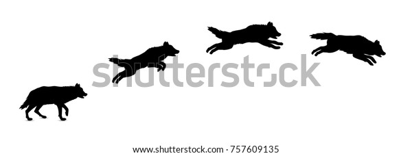 Silhouette Jumping Wolf Stock Vector (Royalty Free) 757609135