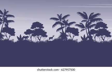 Silhouette of jungle with deer scenery