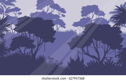 Silhouette of jungle forest scenery