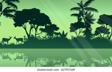 Jungle Silhouette Landscape Rainforest Nature Outline Stock Vector ...