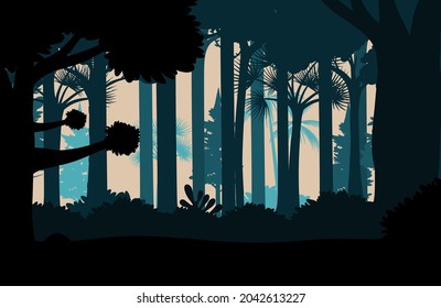 Silhouette jungle landscape background illustration