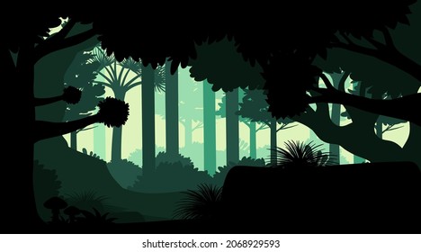 Silhouette jungle landscape background illustration