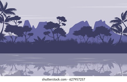 Silhouette of jungle with reflection scenery