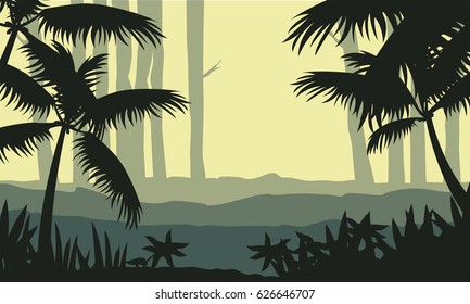 Silhouette of jungle with tree scenery