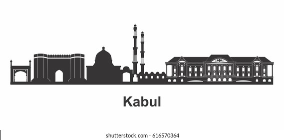 Silhouette of Kabul, capital of Afghanistan in the vector