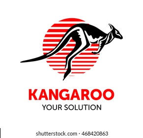 silhouette of a kangaroo against the background of the red sun 