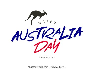 Silhouette eines Kängurus. Alles Gute zum Australientag! 26. Januar. Elemente für das Design für den Tag der ersten Landung. Nationalfeiertag Australiens. Vektorgrafik auf weißem Hintergrund.