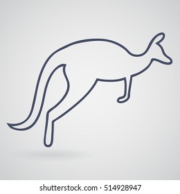 Silhouette of a kangaroo jumping on a light background. Beneath kangaroo light gray shade.