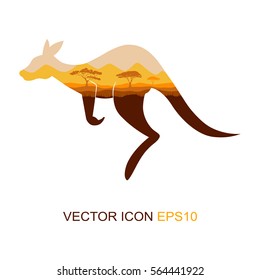 Silhouette of a kangaroo. Logo. The flat icon with the image of a kangaroo. View kangaroos from the side. African nature. Wild nature. Vector illustration.