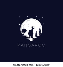 Silhouette Kangaroo with moonlight background Logo Design