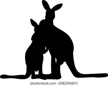 silhouette of kangaroo mother and baby on white background vector