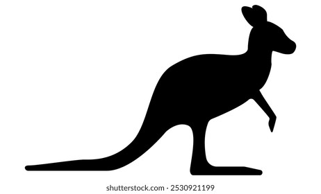 Silueta de un canguro sobre un fondo blanco. Icono de Vector de un canguro para señalización, logotipo, signo y usos de pictograma.