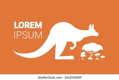 silhouette of kangaroo running escaping from forest wild fires in australia animals dying in wildfire bush fire natural disaster concept horizontal copy space vector illustration