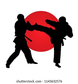 Silhouette of karate fighters