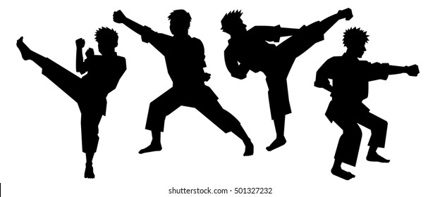 silhouette of karate fighters - simple -
