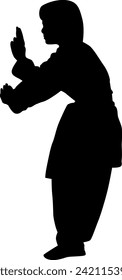 silhouette karate man on white background