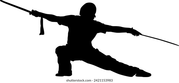 silhouette karate man on white background