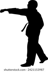 silhouette karate man on white background