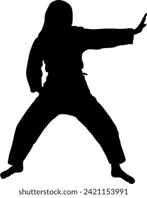 silhouette karate man on white background