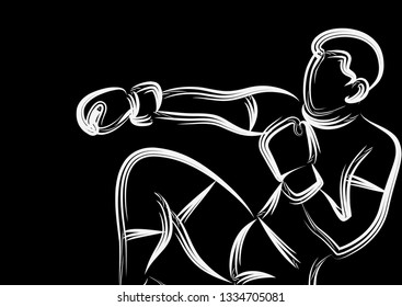 Silhouette of a karateka doing standing side kick, Flat Line Art Design.