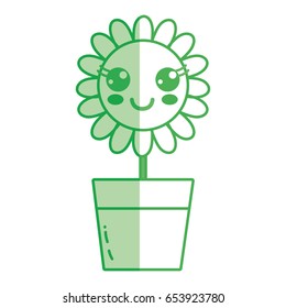 silhouette kawaii beauty and happy flower plant