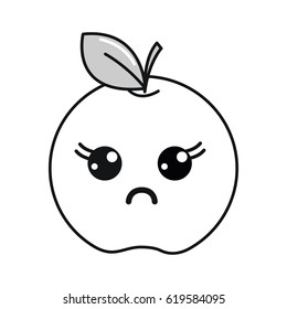 silhouette kawaii cute surprised apple fruit