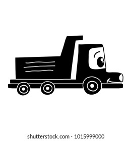 silhouette kawaii happy drump truck transport