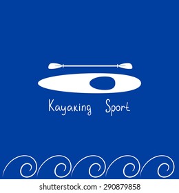 Silhouette of a kayak with a paddle on a postcard