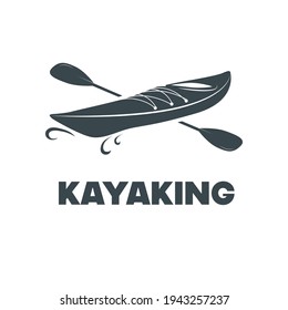 Silhouette of a kayak with a paddle on a transparent background. Vector flat design symbol of kayaking and canoeing. Web icon of water sports transport.