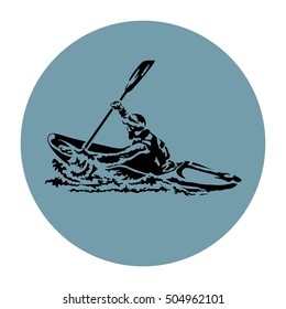 Silhouette of kayaker on a stormy river